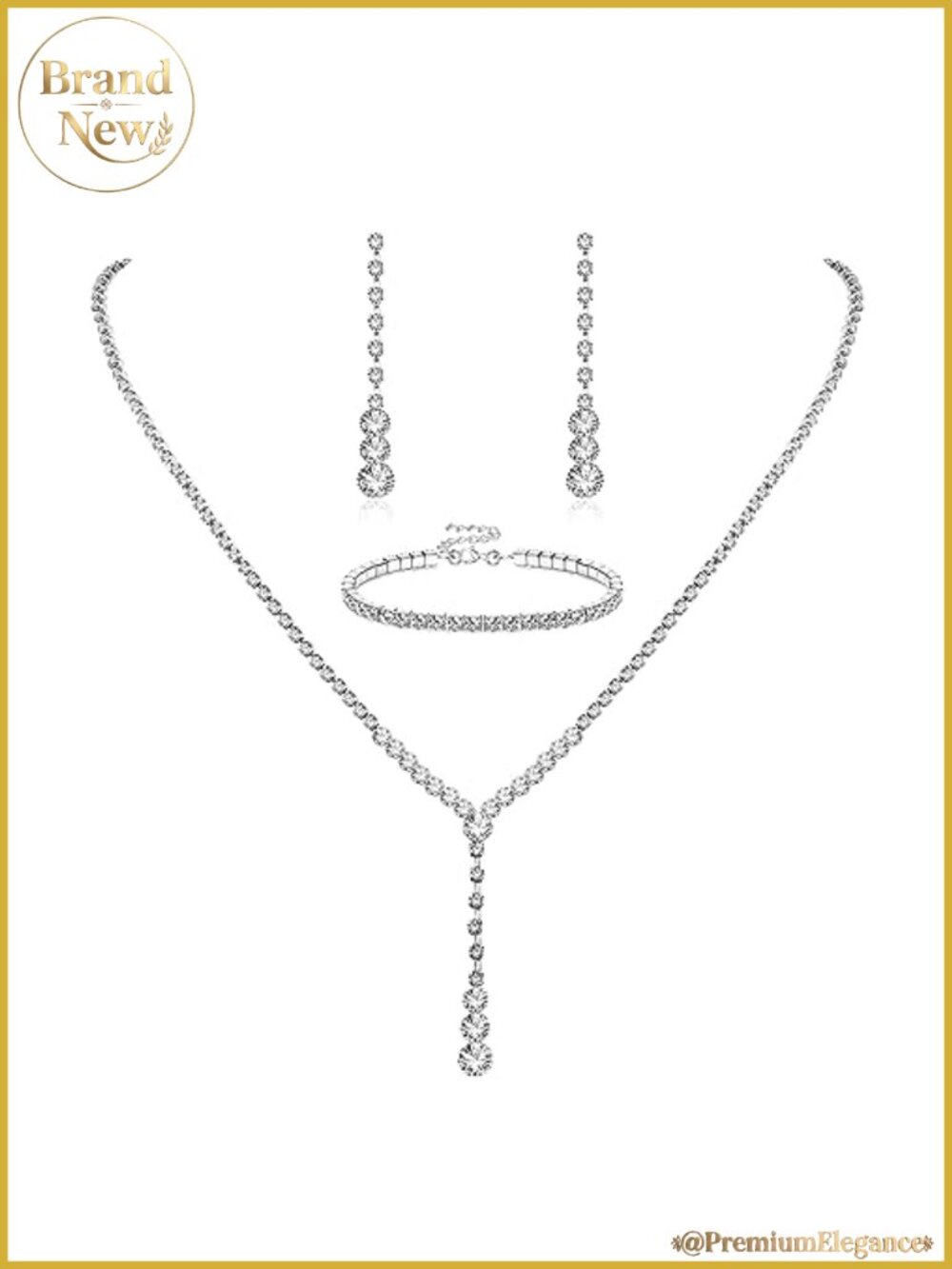 Crystal Rhinestone Bridal Jewelry Set - Necklace, Bracelet & Dangling Earrings